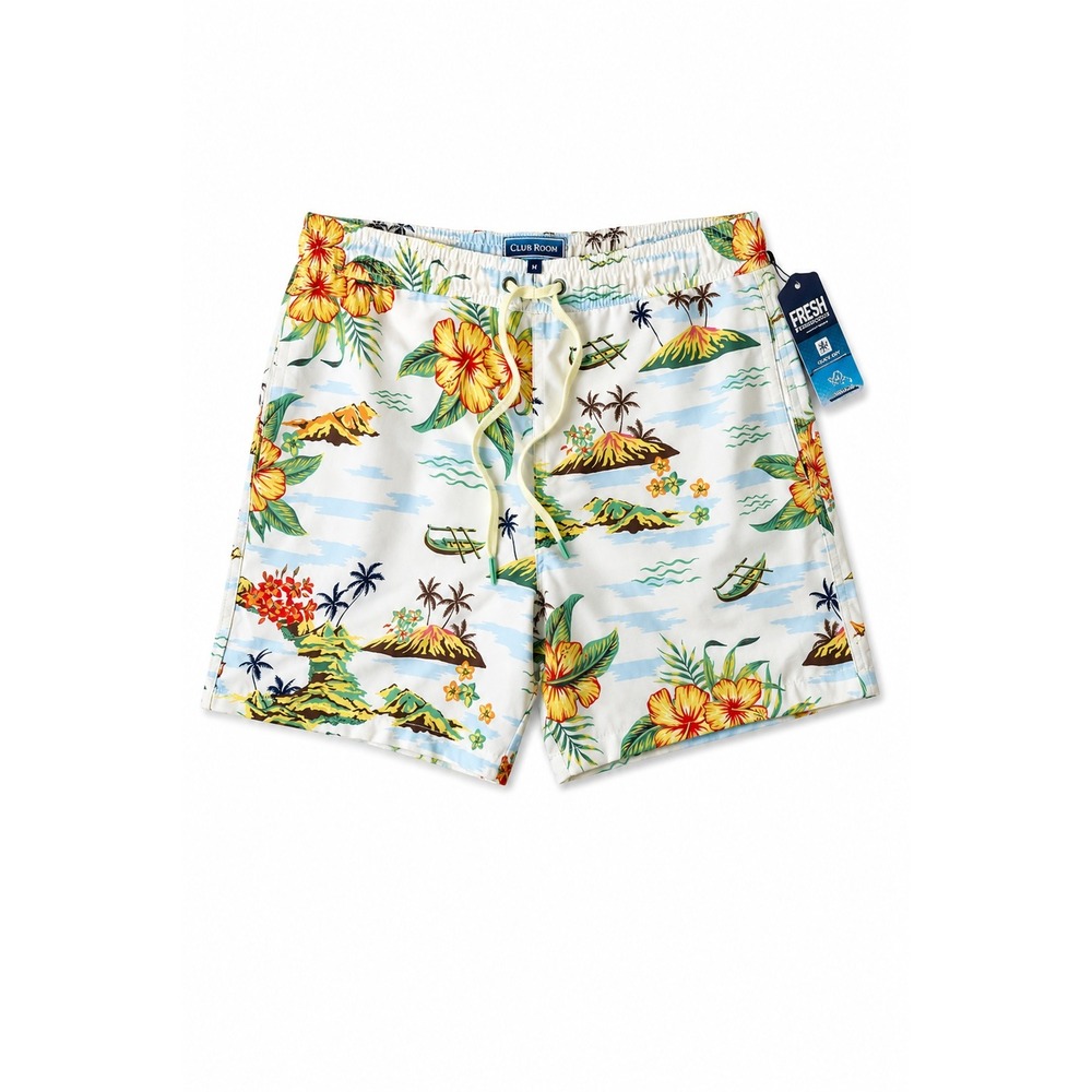 Fresh Prints of Bel-Air Tropical Island Men Swim Trunks L Yellow Hawaiian NWT